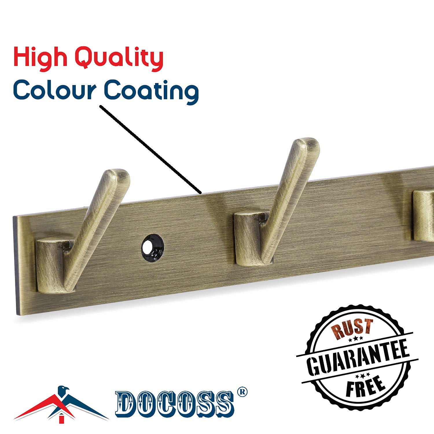 DOCOSS Extra-Long 40 cm Antique Brass Metal Wall Hooks – Stylish Hangers for Clothes, Towels, Doors & Walls